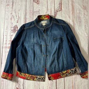 Baby Phat Y2K Women's Blue Denim Jacket with Red and Leopard Trim